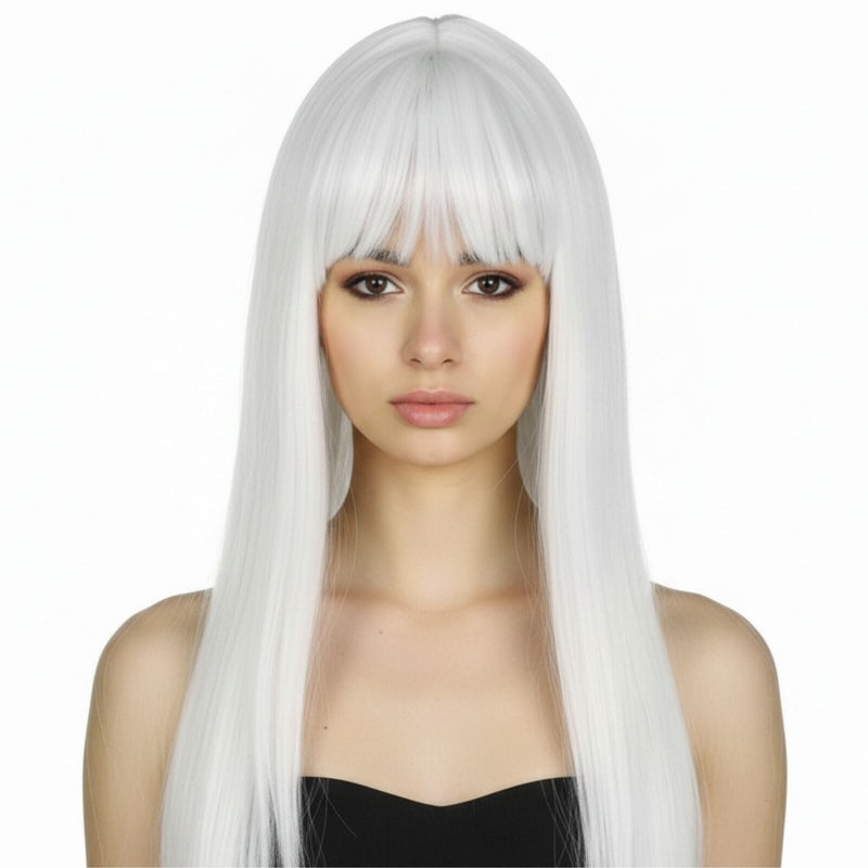 Load image into Gallery viewer, LONG WIG Straight Party Hair Costume Fringe Cosplay Fancy Dress 70cm Womens - White (22451)-0
