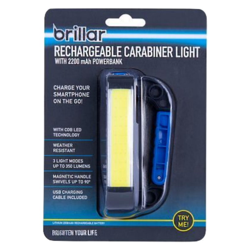 Load image into Gallery viewer, Brillar Rechargeable Carabiner Light with 2200 mAh Powerbank Compact-0
