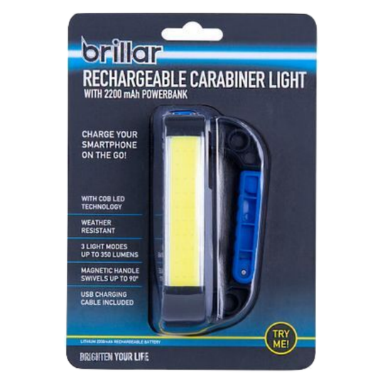 Brillar Rechargeable Carabiner Light with 2200 mAh Powerbank Compact-0