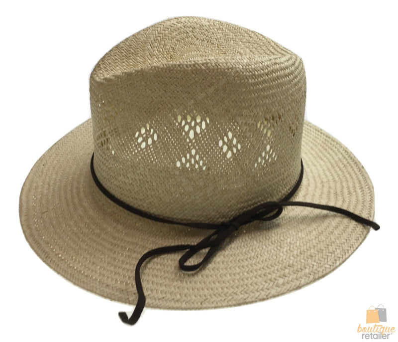 Load image into Gallery viewer, Natural STRAW PANAMA HAT FEDORA Summer Trilby Sun Brim BR107-2
