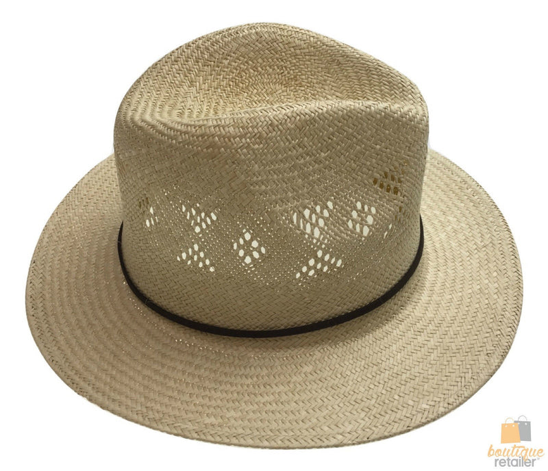 Load image into Gallery viewer, Natural STRAW PANAMA HAT FEDORA Summer Trilby Sun Brim BR107-1
