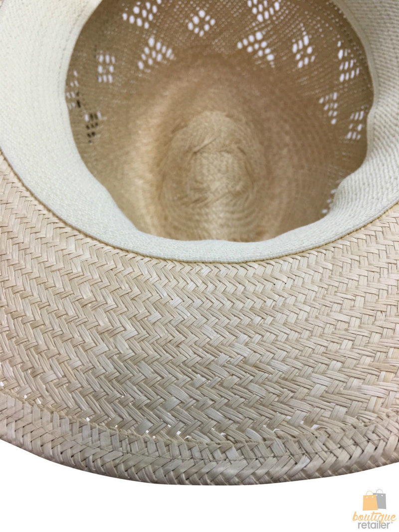 Load image into Gallery viewer, Natural STRAW PANAMA HAT FEDORA Summer Trilby Sun Brim BR107-4
