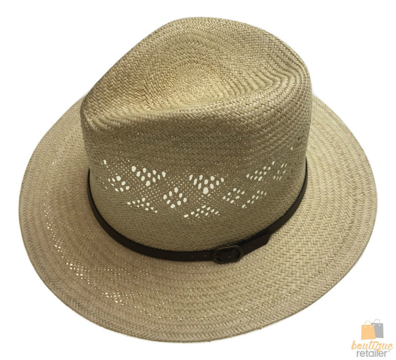 Load image into Gallery viewer, Natural STRAW PANAMA HAT FEDORA Summer Trilby Sun Summer Cap BR108-1
