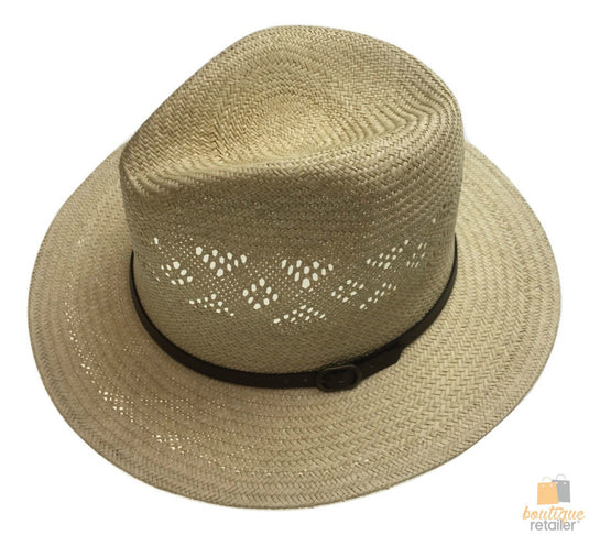Natural STRAW PANAMA HAT FEDORA Summer Trilby Sun Summer Cap BR108-1