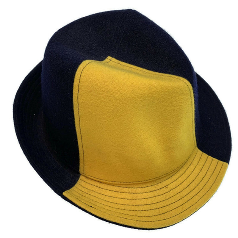 Load image into Gallery viewer, Mens Wool Trilby Hat Warm Winter Fedora Brim - Yellow/Navy Blue-6
