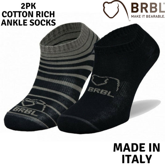 2pk BRBL Baloo Ankle Socks Low Cut MADE IN ITALY  - Dark Grey/Mid Grey - L-1
