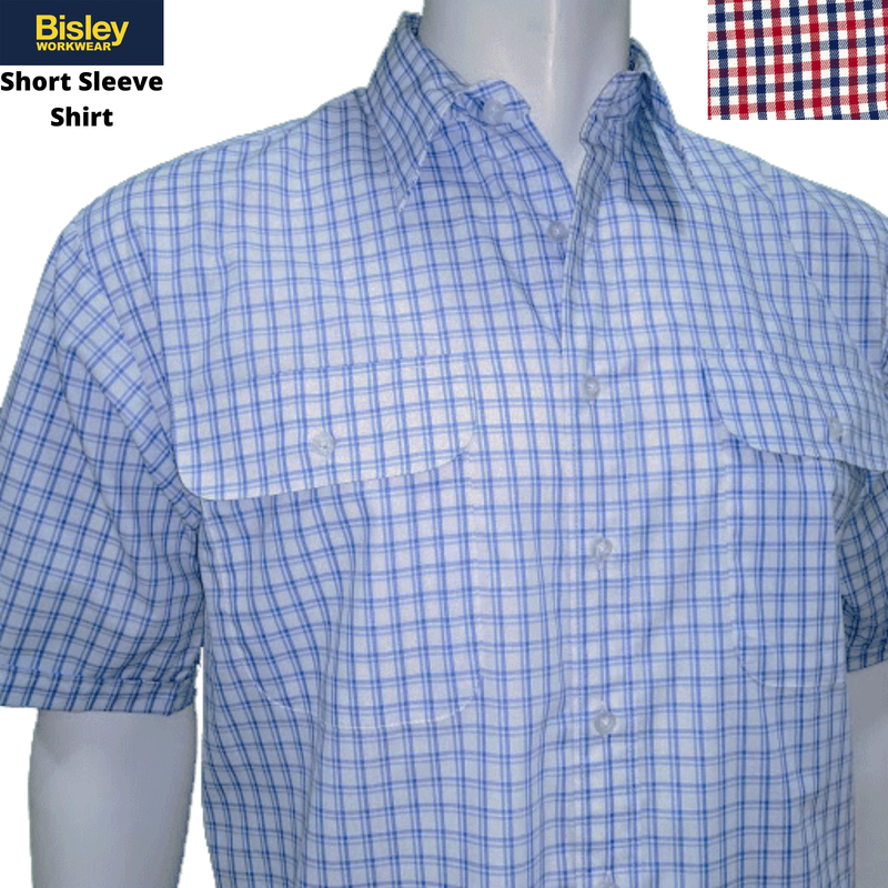 Load image into Gallery viewer, Bisley Mens Short Sleeve Check Shirt Checkered 100% Cotton Casual Business Work - Red-1
