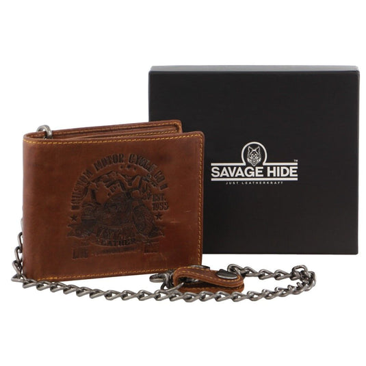 Billy The Kid Mens Leather Wallet Western with Detachable Chain in Gift Box in Cognac-1