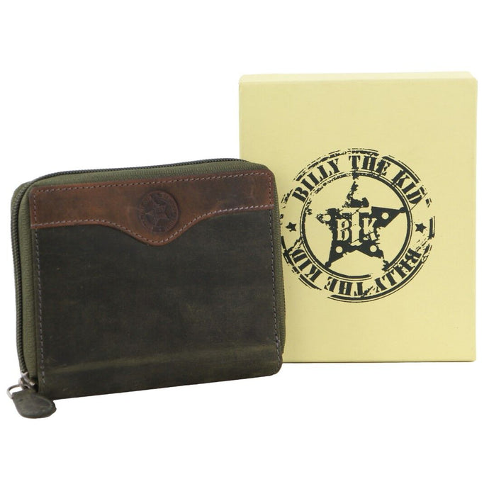 Billy The Kid Leather Wallet with Zip & Coin Pocket in Olive-0