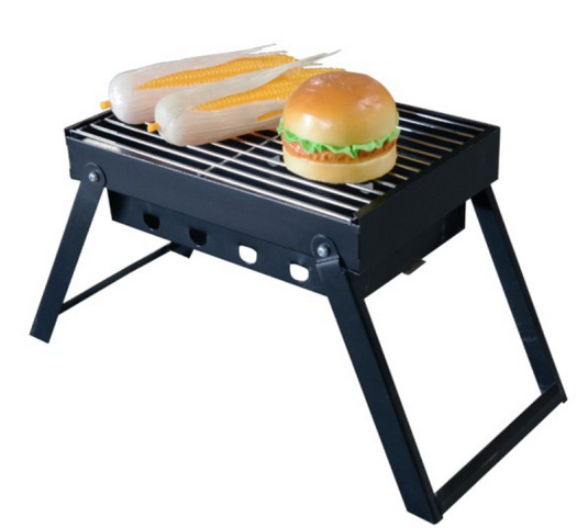 Premium Portable Charcoal Folding BBQ Grill Barbecue Foldable Travel - Black/Silver-0