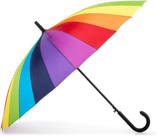 120cm Diameter RAINBOW UMBRELLA Rain Sun Colourful Parasol Long Shaft - Curved-1