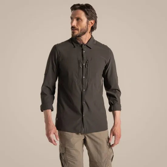 Load image into Gallery viewer, Craghoppers NosiLife Pro V Long Sleeve Stretch Shirt | Woodland Green
