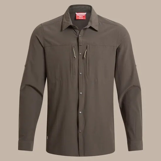 Craghoppers NosiLife Pro V Long Sleeve Stretch Shirt | Woodland Green