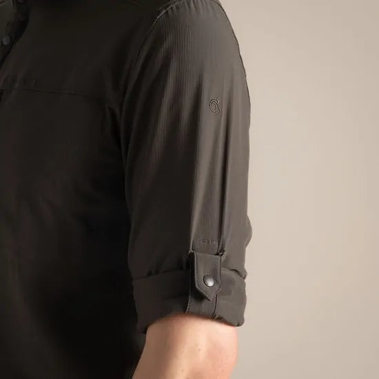 Load image into Gallery viewer, Craghoppers NosiLife Pro V Long Sleeve Stretch Shirt | Woodland Green
