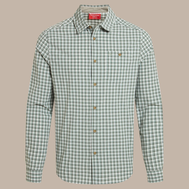 Load image into Gallery viewer, Craghoppers NosiLife Long Sleeve Shirt | Lichen Green/Ecru
