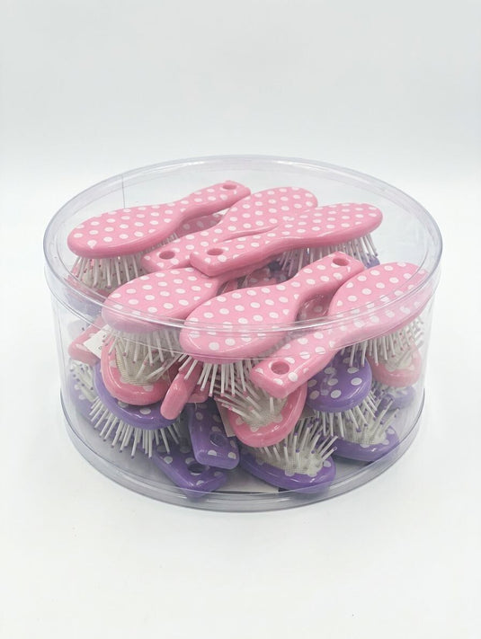 Kids Mini Polka Dot Mini Hairbrush 12.5cm in Assorted Colours - Pack of 24-2