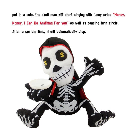 Halloween Skeleton Piggy Bank Coin Box Money Saving Plush Toy w/ Music & Dancing-3