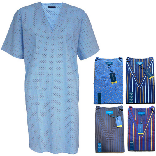 Contare V-Neck Mens Night Shirt 100% Cotton Pyjamas PJs Sleepwear Nightie Gown in Red-0