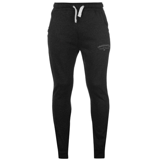 CROSSHATCH Leeroy Skinny Track Pants Slim Trousers Cotton Gym Trackies Joggers - Charcoal Marle-0