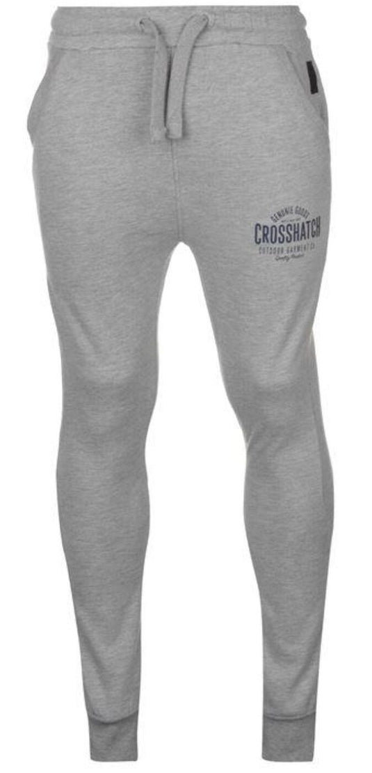 CROSSHATCH Seton  Skinny Track Pants Slim Trousers Cotton Gym Trackies Joggers - Light Grey-1