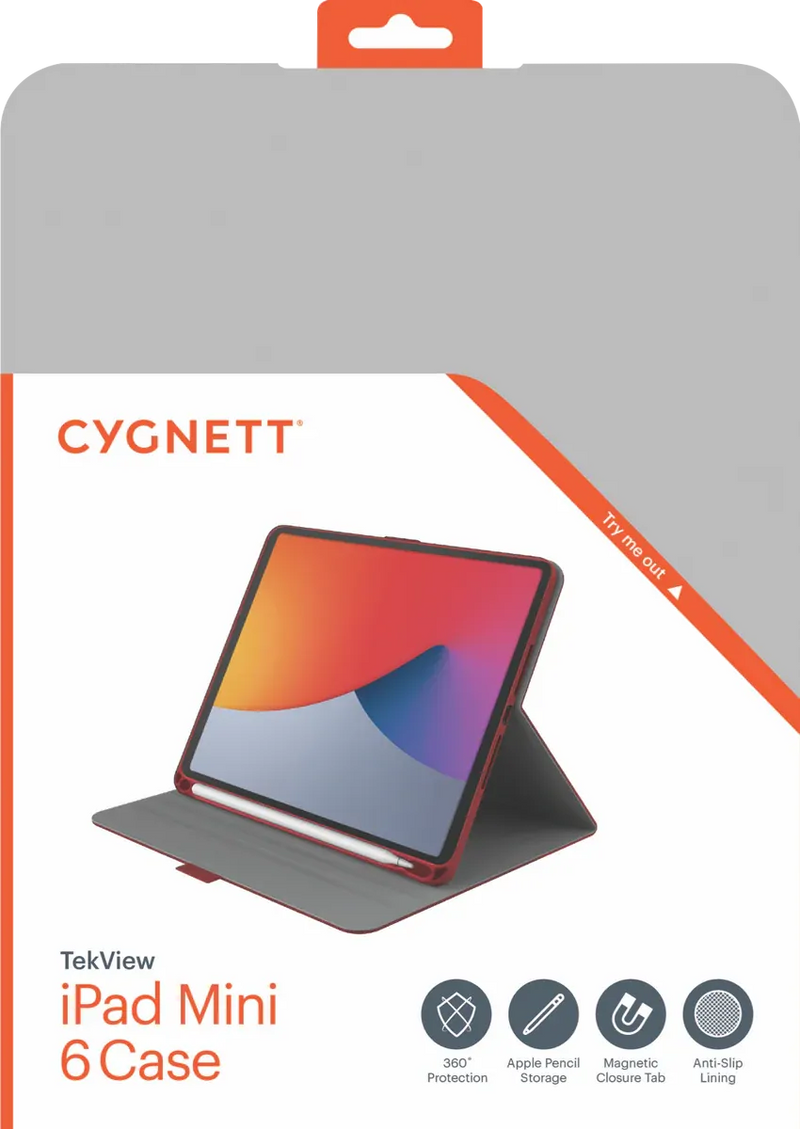 Load image into Gallery viewer, Cygnett TekView Case iPad Mini 6 Folio Stand 360° Protection Pencil Holder in Red-3

