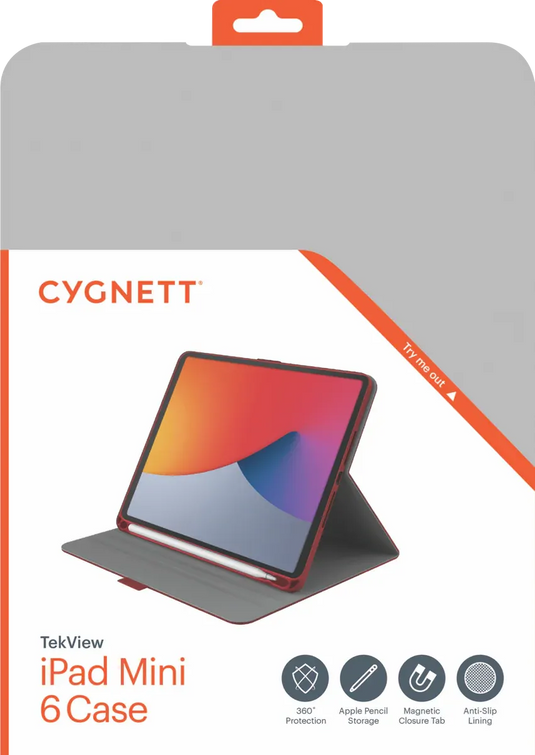 Cygnett TekView Case iPad Mini 6 Folio Stand 360° Protection Pencil Holder in Red-3