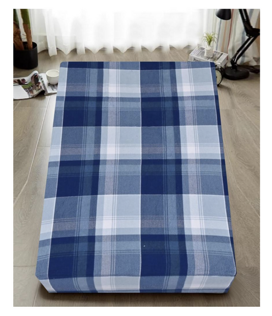 2x Queen Luxury 100% Cotton Flannelette Fitted Bed Sheet - Blue Check Print-3
