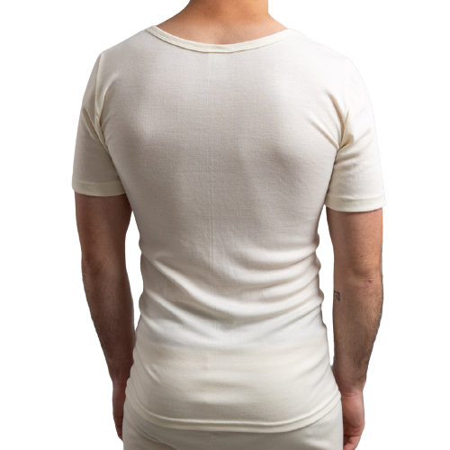 Mens Merino Wool Blend Short Sleeve Thermal Top Underwear Thermals Base Layer - Natural-3