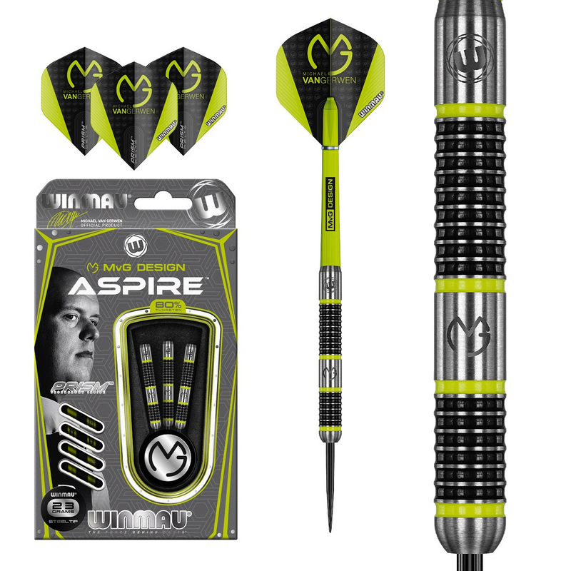 Load image into Gallery viewer, Winmau MVG Aspire Steel Tip Darts 80% Tungsten 21g Michael Van Gerwen-1
