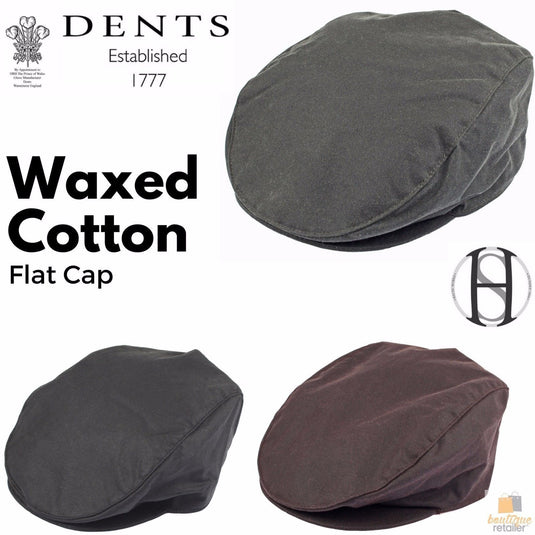 DENTS Halley Stevenson Waxed Cotton Flat Cap Ivy Hat Driving Cabbie 1-2109 Lined-1