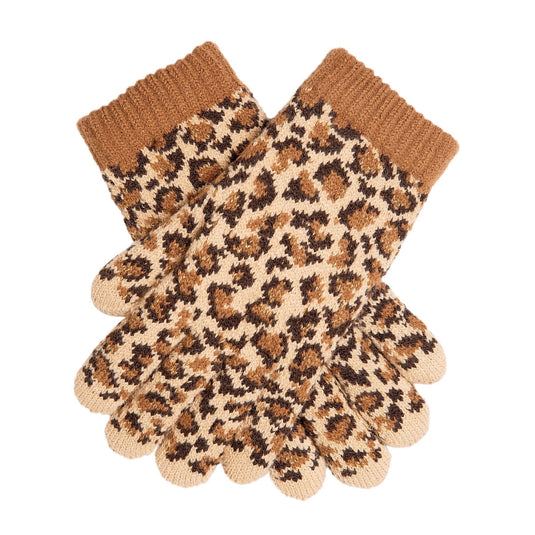 Dents Womens Animal Print Knitted Gloves Premium Warm Winter Knit  - Teal-2