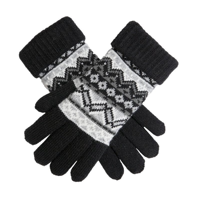 Load image into Gallery viewer, Dents Womens Fair Isle Knit Gloves Fleece Lined Winter Warm - Black/Winter White-2
