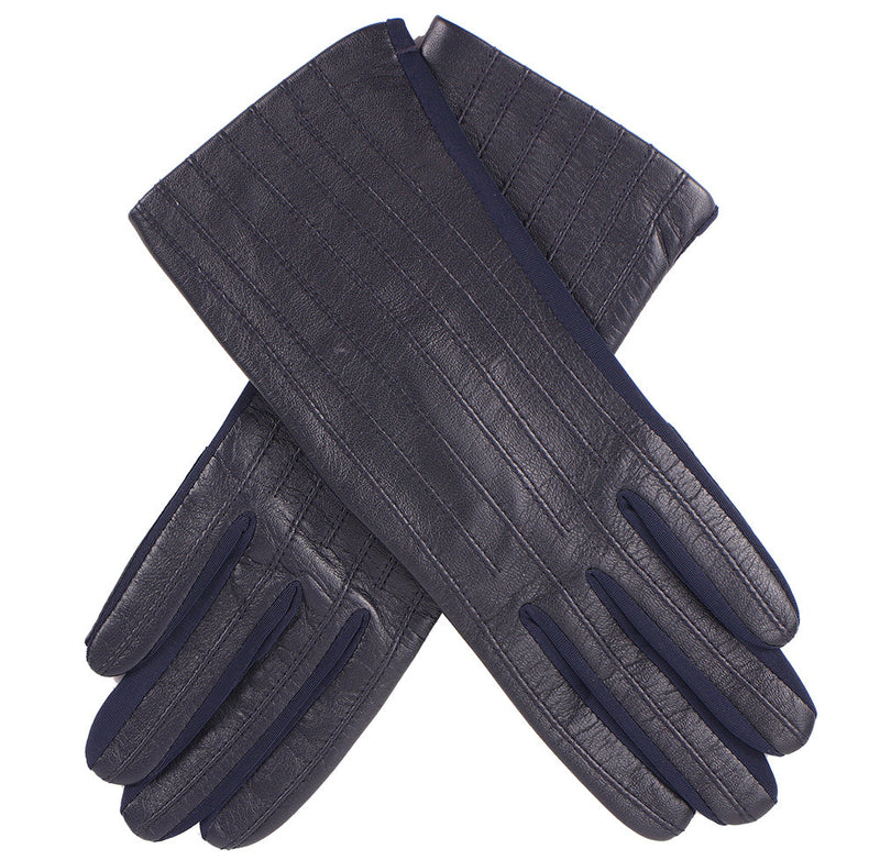 Load image into Gallery viewer, DENTS Womens Olivia Silk Leather &amp; Elastane Gloves - Navy - One Size-1
