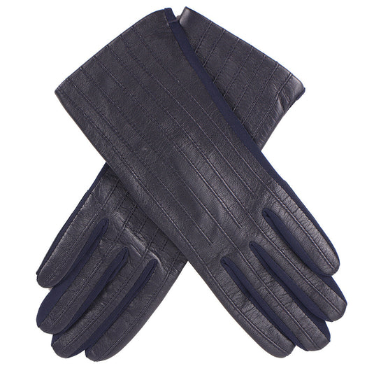 DENTS Womens Olivia Silk Leather & Elastane Gloves - Navy - One Size-1