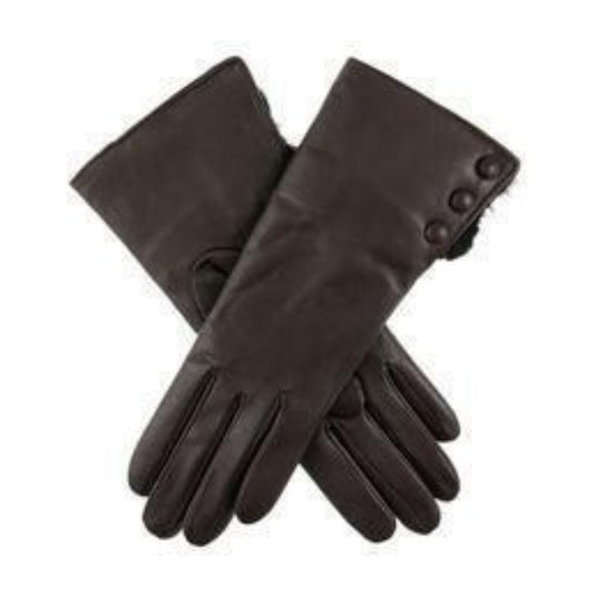 DENTS Sophie Womens Leather Gloves w Rabbit Fur Cuffs Wool Lined Ladies  - Mocca-1