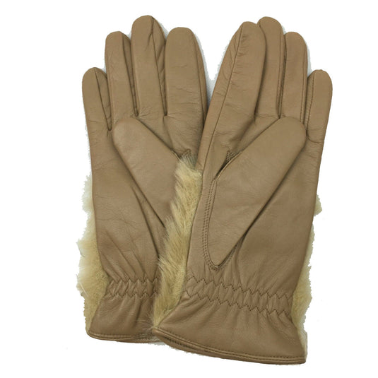 DENTS Womens Hair Sheep Leather Gloves Faux Fur Piped Cuff Elasticised - Almond/Camel-3