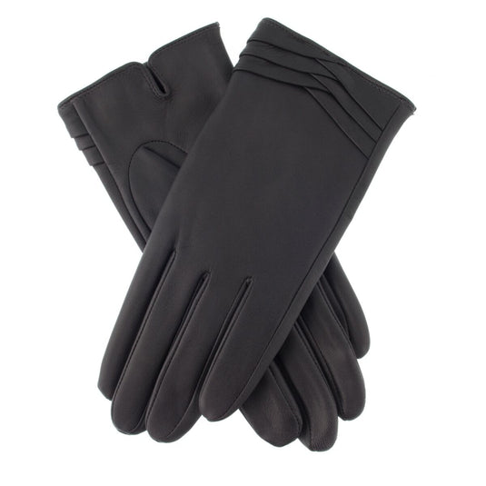 Dents Womens Ladies Katrina Detail Folded Cuff Warm Winter Soft Gloves - Black - Charcoal-1