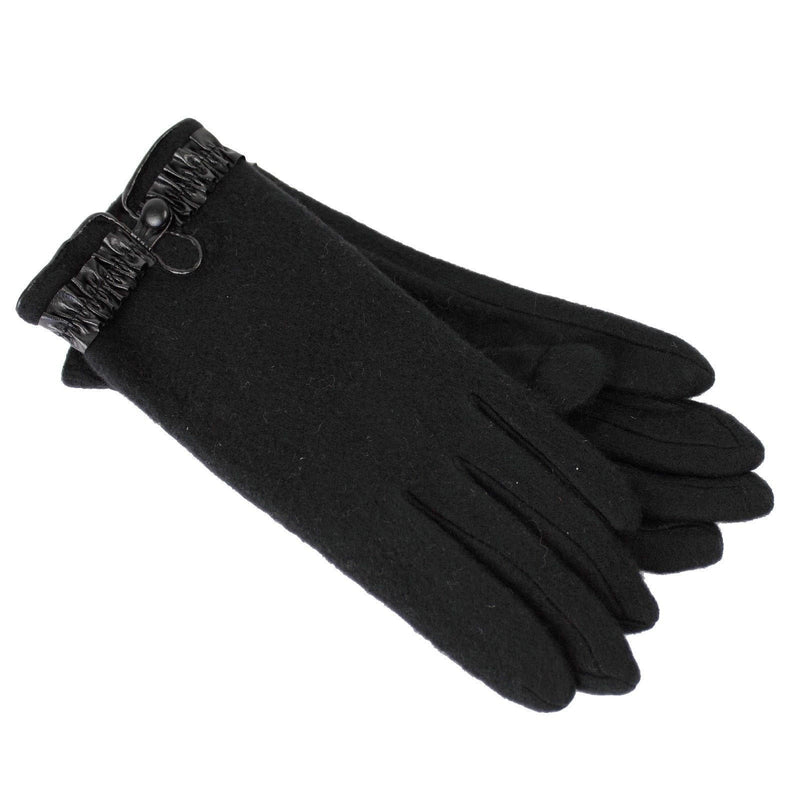 Load image into Gallery viewer, DENTS Womens Soft Feel Fleece Gloves w/ Ruffle Cuff &amp; Button - Black - One Size-0
