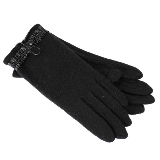 DENTS Womens Soft Feel Fleece Gloves w/ Ruffle Cuff & Button - Black - One Size-1