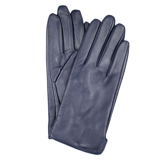 Dents Womens Classic Leather Gloves Winter Warm Soft Smooth Grain - Navy-1