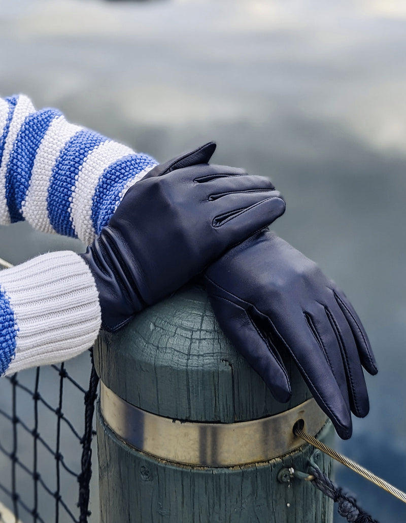 Load image into Gallery viewer, Dents Womens Classic Leather Gloves Winter Warm Soft Smooth Grain - Navy-3
