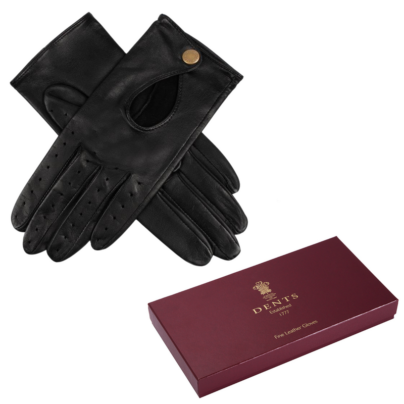 Load image into Gallery viewer, DENTS Womens Premium Kangaroo Leather Unlined Driving Gloves w/ Gift Box - Black-0
