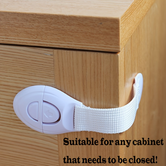 10x Kids Child-Safe Cabinet/Drawer Latch Locks No-Drill Baby Adhesive Straps in White-4