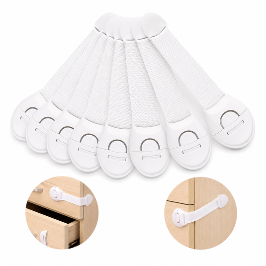 10x Kids Child-Safe Cabinet/Drawer Latch Locks No-Drill Baby Adhesive Straps in White-1