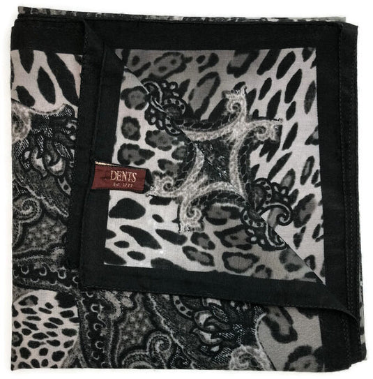 Ladies Animal Print & Paisley Scarf Made in Italy 90 x 90cm Winter - Black-2