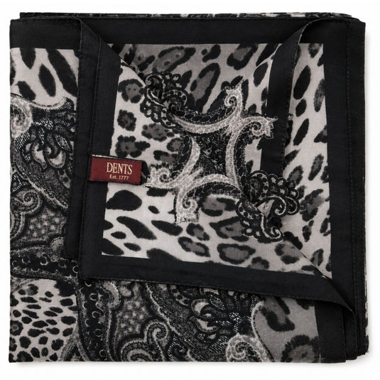 Ladies Animal Print & Paisley Scarf Made in Italy 90 x 90cm Winter - Black-0