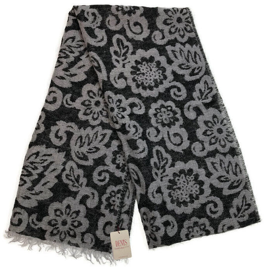 Large Pashmina Style Scarf Floral Wool Blend Womens Winter Wrap 200x40cm - Black-3