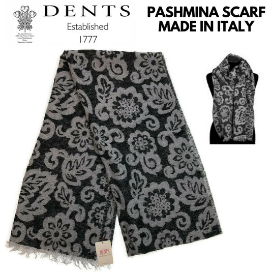 DENTS Large Pashmina Style Scarf w Floral Design Wool Blend Warm Winter-1