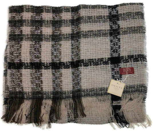 Check Open Weave Scarf Wool Blend Made in Italy Winter Warm 170 x 40cm - Grey-2