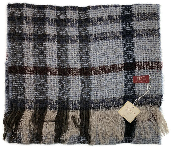 Load image into Gallery viewer, Check Open Weave Scarf Wool Blend Made in Italy Winter Warm 170 x 40cm - Navy-2
